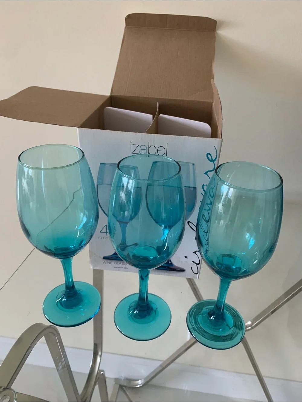 Izabel Blue Wine Glasses - Set of 3 NIB